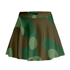 Initial Camouflage Como Green Brown Mini Flare Skirt by Mariart