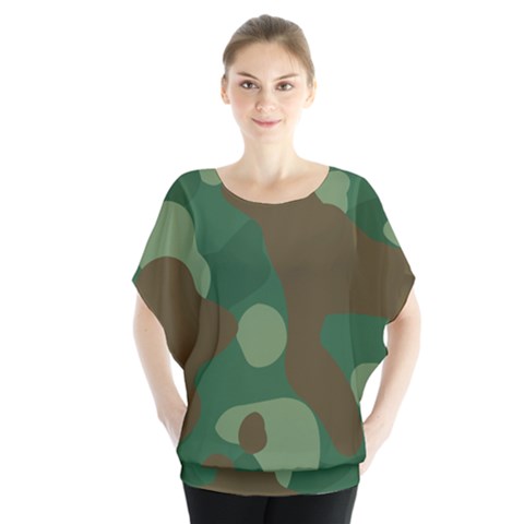 Initial Camouflage Como Green Brown Blouse by Mariart