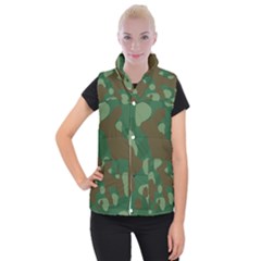 Initial Camouflage Como Green Brown Women s Button Up Puffer Vest by Mariart