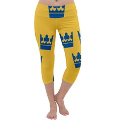 King Queen Crown Blue Yellow Capri Yoga Leggings by Mariart