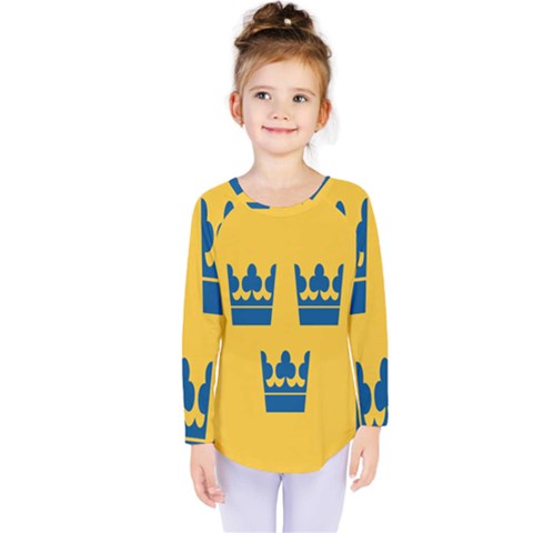 King Queen Crown Blue Yellow Kids  Long Sleeve Tee by Mariart