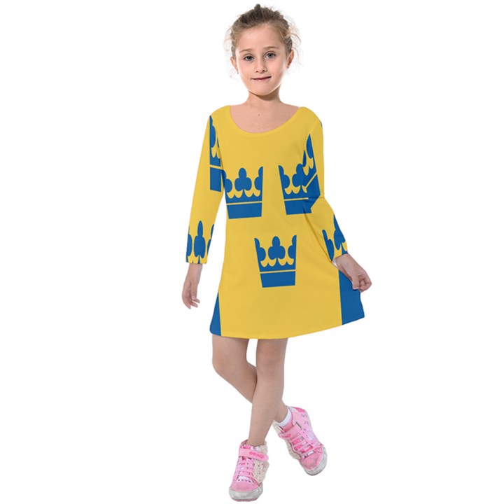 King Queen Crown Blue Yellow Kids  Long Sleeve Velvet Dress