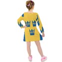 King Queen Crown Blue Yellow Kids  Long Sleeve Velvet Dress View2