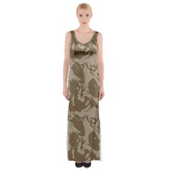 Initial Camouflage Brown Maxi Thigh Split Dress by Mariart