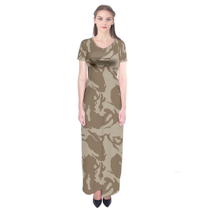 Initial Camouflage Brown Short Sleeve Maxi Dress