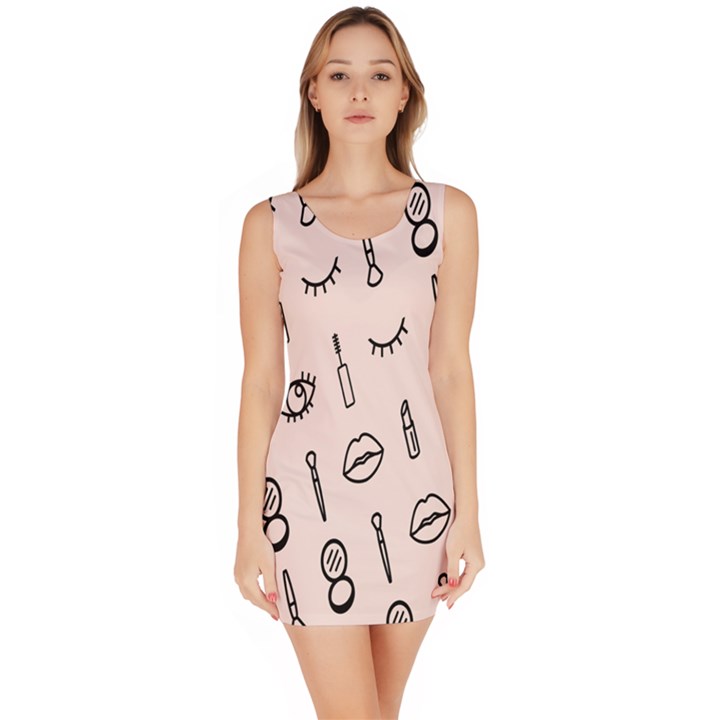 Makeup Tools Eye Mirror Pink Lip Sleeveless Bodycon Dress