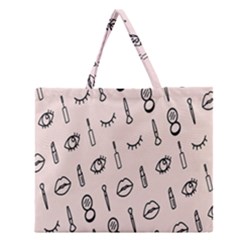 Makeup Tools Eye Mirror Pink Lip Zipper Large Tote Bag by Mariart