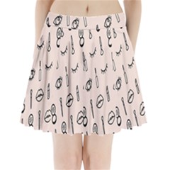 Makeup Tools Eye Mirror Pink Lip Pleated Mini Skirt by Mariart