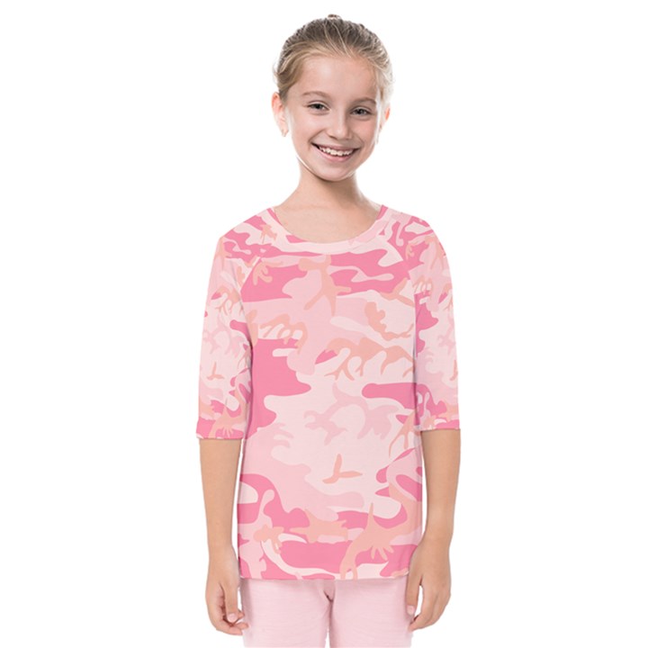 Initial Camouflage Camo Pink Kids  Quarter Sleeve Raglan Tee