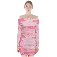 Initial Camouflage Camo Pink Long Sleeve Off Shoulder Dress by Mariart