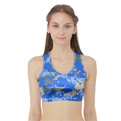 Oceanic Camouflage Blue Grey Map Sports Bra With Border by Mariart