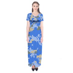 Oceanic Camouflage Blue Grey Map Short Sleeve Maxi Dress by Mariart