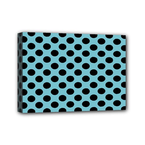 Polka Dot Blue Black Mini Canvas 7  X 5  by Mariart