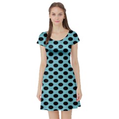 Polka Dot Blue Black Short Sleeve Skater Dress by Mariart