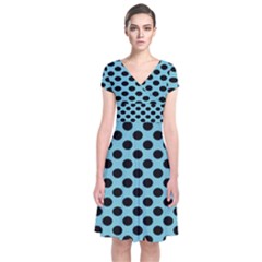 Polka Dot Blue Black Short Sleeve Front Wrap Dress by Mariart