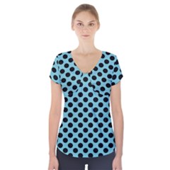 Polka Dot Blue Black Short Sleeve Front Detail Top by Mariart