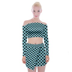 Polka Dot Blue Black Off Shoulder Top With Skirt Set by Mariart