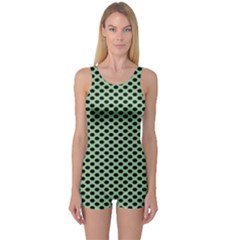 Polka Dot Green Black One Piece Boyleg Swimsuit by Mariart