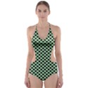 Polka Dot Green Black Cut-Out One Piece Swimsuit View1