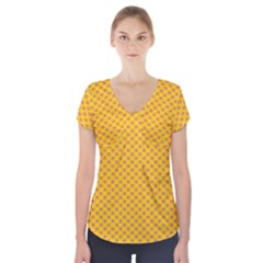 Polka Dot Orange Yellow Short Sleeve Front Detail Top by Mariart