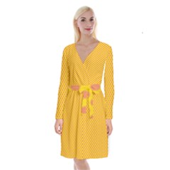 Polka Dot Orange Yellow Long Sleeve Velvet Front Wrap Dress by Mariart