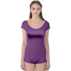 Polka Dot Purple Blue Boyleg Leotard  by Mariart