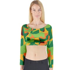 Initial Camouflage Green Orange Yellow Long Sleeve Crop Top by Mariart