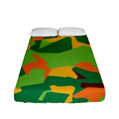 Initial Camouflage Green Orange Yellow Fitted Sheet (full/ Double Size) by Mariart