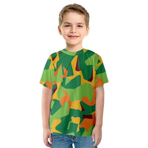 Initial Camouflage Green Orange Yellow Kids  Sport Mesh Tee by Mariart