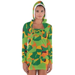 Initial Camouflage Green Orange Yellow Women s Long Sleeve Hooded T-shirt by Mariart