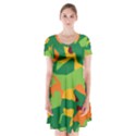 Initial Camouflage Green Orange Yellow Short Sleeve V-neck Flare Dress View1