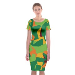 Initial Camouflage Green Orange Yellow Classic Short Sleeve Midi Dress by Mariart