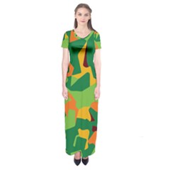 Initial Camouflage Green Orange Yellow Short Sleeve Maxi Dress by Mariart