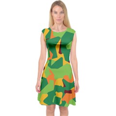 Initial Camouflage Green Orange Yellow Capsleeve Midi Dress by Mariart