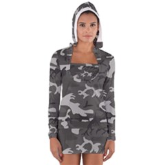 Initial Camouflage Grey Women s Long Sleeve Hooded T-shirt by Mariart