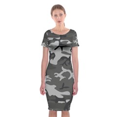 Initial Camouflage Grey Classic Short Sleeve Midi Dress by Mariart