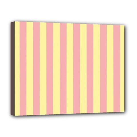 Pink Yellow Stripes Line Canvas 14  X 11  by Mariart