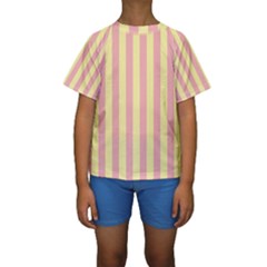 Pink Yellow Stripes Line Kids  Short Sleeve Swimwear by Mariart