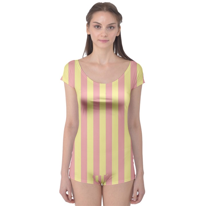 Pink Yellow Stripes Line Boyleg Leotard 