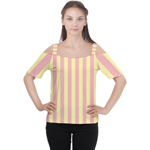 Pink Yellow Stripes Line Women s Cutout Shoulder Tee by Mariart