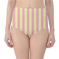 Pink Yellow Stripes Line High-waist Bikini Bottoms by Mariart