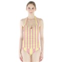 Pink Yellow Stripes Line Halter Swimsuit View1