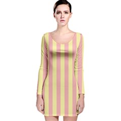 Pink Yellow Stripes Line Long Sleeve Velvet Bodycon Dress by Mariart