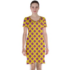 Polka Dot Purple Yellow Short Sleeve Nightdress by Mariart