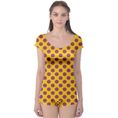 Polka Dot Purple Yellow Boyleg Leotard  by Mariart