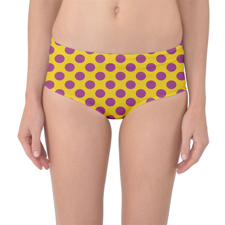 Polka Dot Purple Yellow Mid-Waist Bikini Bottoms