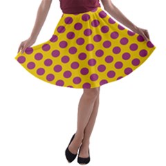 Polka Dot Purple Yellow A-line Skater Skirt by Mariart