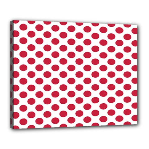 Polka Dot Red White Canvas 20  X 16  by Mariart