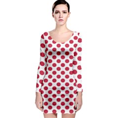 Polka Dot Red White Long Sleeve Bodycon Dress by Mariart