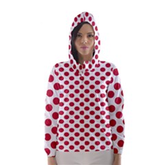 Polka Dot Red White Hooded Wind Breaker (women) by Mariart